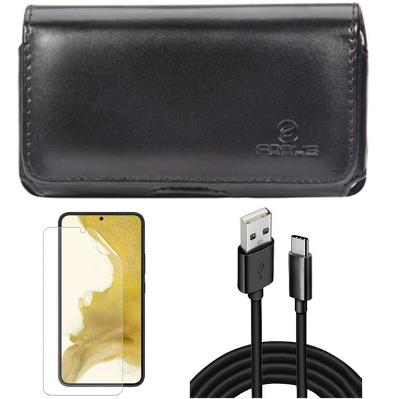 For Samsung Galaxy S21 (6.2") - Charger Cord Type-C 10ft USB Cable   Anti-Glare TPU Film Matte Screen Protector   Swivel Leather Case Belt Clip