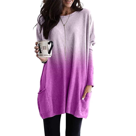Chandail Long Kaftan Ample pour Femmes Automne Manches Longues Tunique Décontractée T-Shirts Basiques d'Hiver Grande Taille