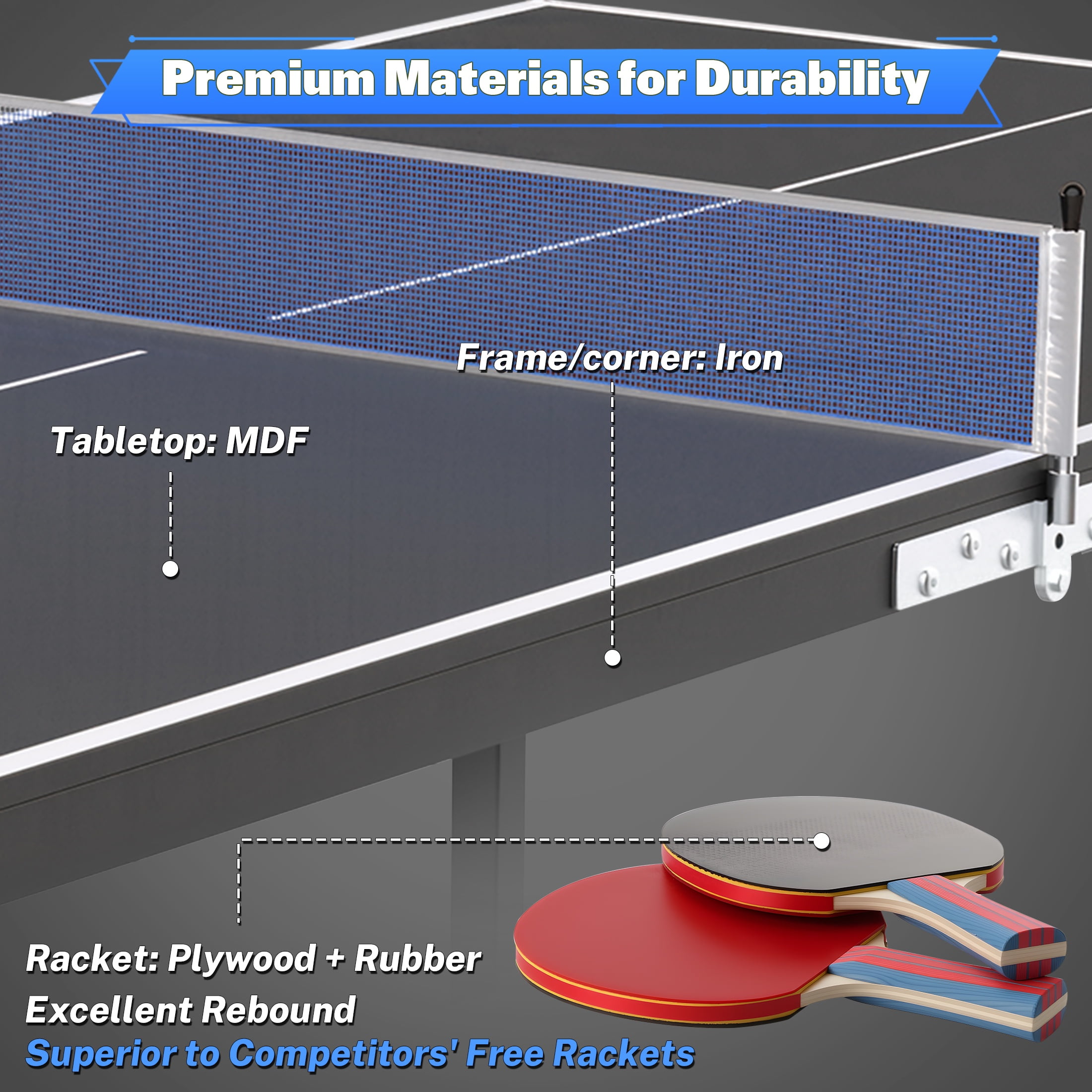 5ft Mid-Size Table Tennis Table Foldable, Portable Ping Pong Table Set for Indoor & Outdoor Games, SEGMART High-Performance Ping Pong Paddle 2 Player Set, Easy Assembly and Adujstable Ping Pong Table