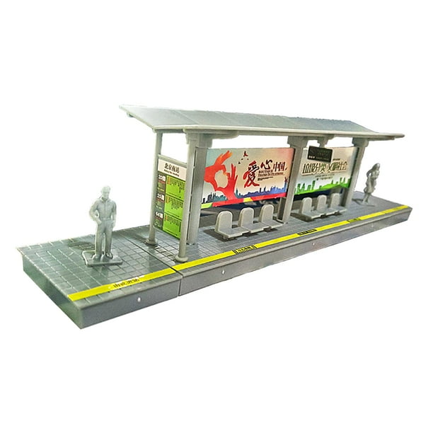 Modelo de de pasajeros de estación con accesorios, modelo de construcción en miniatura, parada de espera de autobús coleccionable para