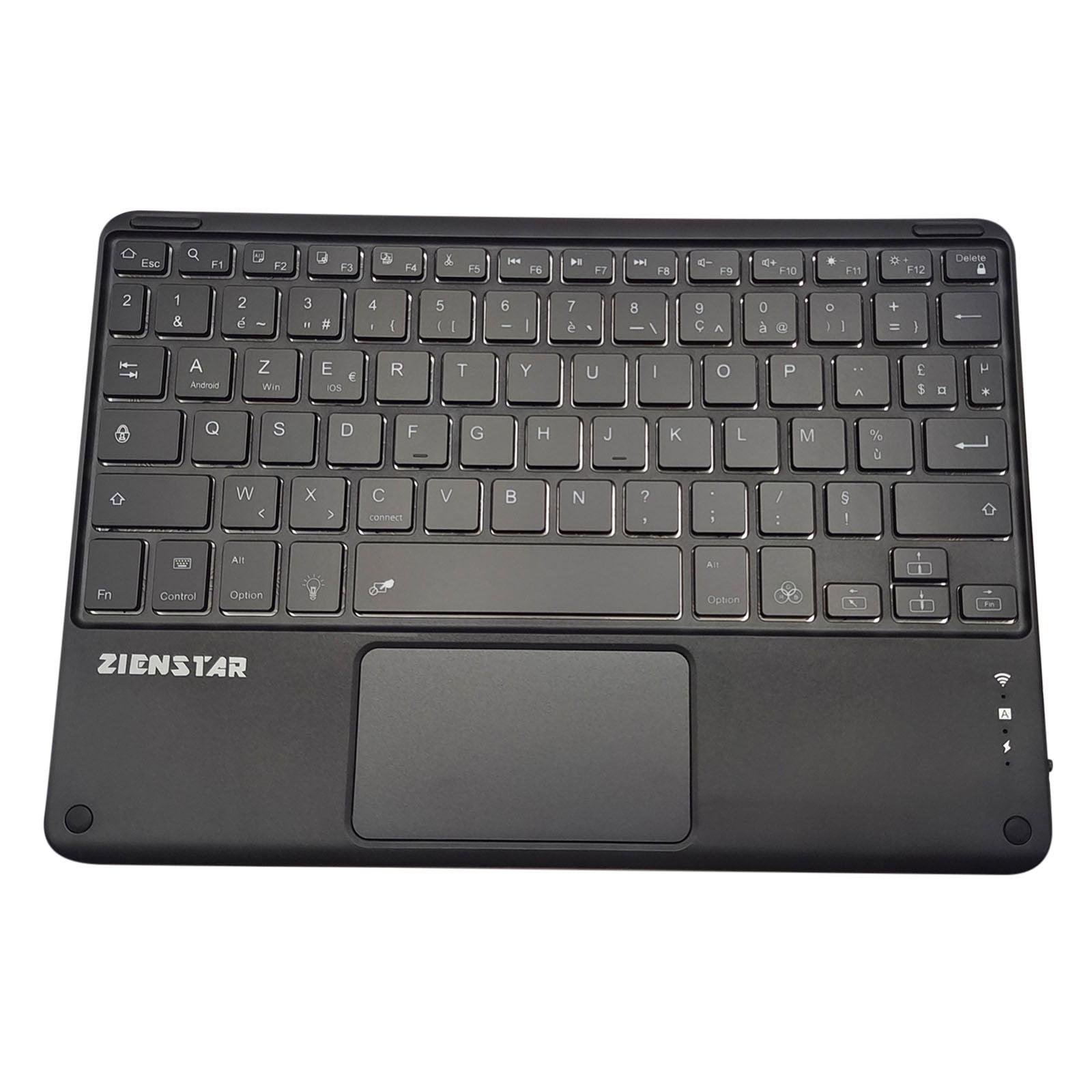 Universal Wireless Bluetooth Keyboard Multimedia French AZERTY Keyboard 6-LED Color Backlit With Multi-Touch Mechanical Keyboard, Compact Form Factor, Tactile Switch With Ergonomic Vertical feel