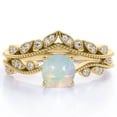 thumbnail image 1 of JeenMata Anillo de Novia de Banda Curva con Ópalo de Roca y Moissanita de Forma Redonda de 1 Quilate en Forma de V - Chapado en Oro Amarillo de 18 K sobre Plata, 1 of 6