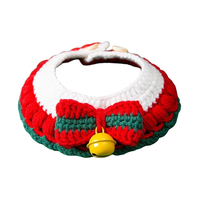 Bufanda de gato de Navidad tejida a mano, de cuello de perro, joyería ajustable para perros pequeños, cachorros, decoraciones para gatitos Campana S Salvador collares de gato