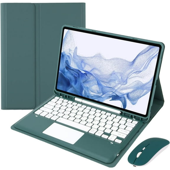 Keyboard Case for Samsung Tab S8 /S8 Plus/S7 FE / S7 Plus with Mouse-Touchpad Detachable Keyboard with S Pen Holder Cover for 12.4 inch Galaxy Tab S8 Plus 2022/ S7 FE 2021/ S7  2020 Tablet (Green)