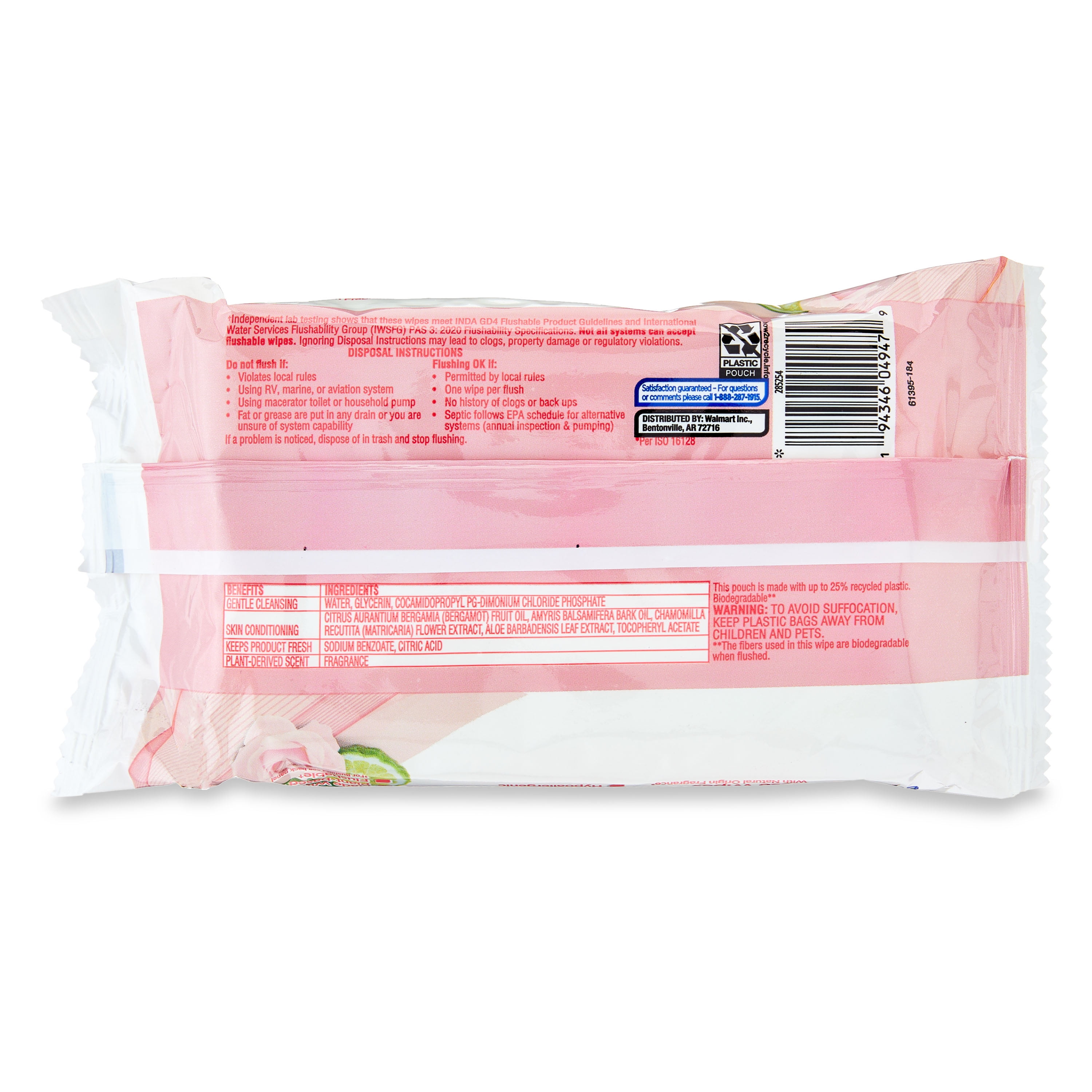 Equate Bergamot Rose Personal Wipes for Women's Health, 36 Total Wipes