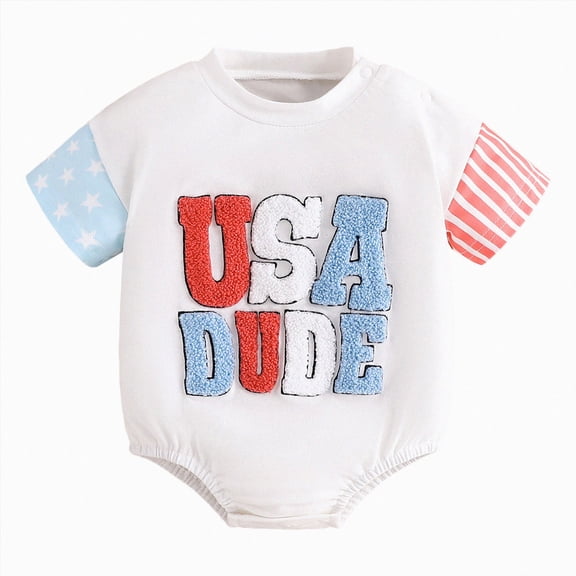 KPOPLK Toddler Baby Boys Romper Jumpsuit Stitch Graphic Infant Bodysuits Gifts Outfit 0/3-18 Months(9M,White)