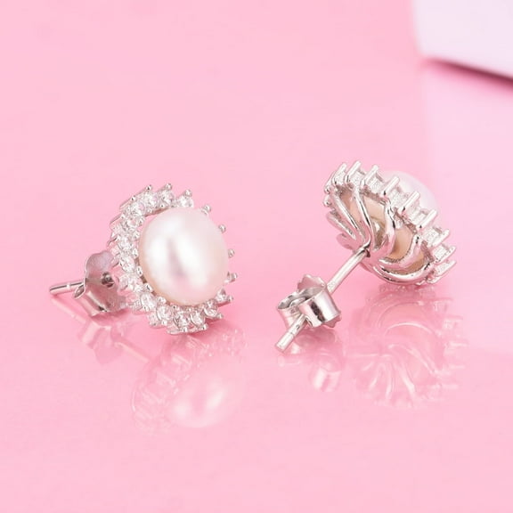 Sterling Silver & Cultured Pearl Halo Stud Earrings
