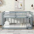 thumbnail image 2 of Solid Rubber Wood Twin over Twin Floor Bunk Bed with Ladder, Low-Height Design with Strengthened Slats, Full-Length Guardrails, No Box Spring Needed, for Bedroom, Guest Room, Grey, 2 of 9