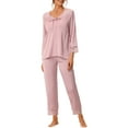 thumbnail image 2 of INSPIRAR CHIC Conjuntos de Pijamas de Dos Piezas para Mujeres, Top de Manga Larga de Encaje de Seda con Pantalón, Ropa de Dormir Suave, Ropa de Casa, Rosa Claro XS, 2 of 6