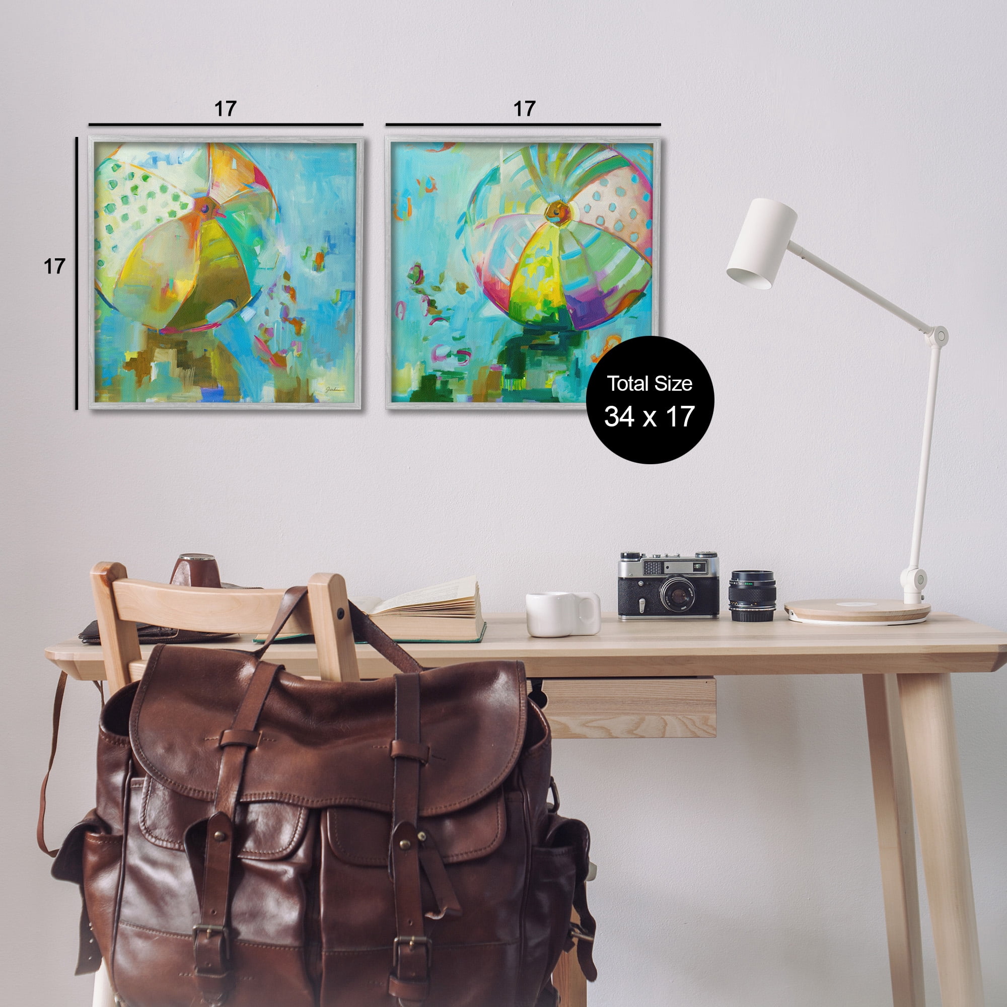Stupell Industries Abstract Beach Balls Abstract Painting Gray Framed Art Print Wall Art, 17 x 17, Set of 2
