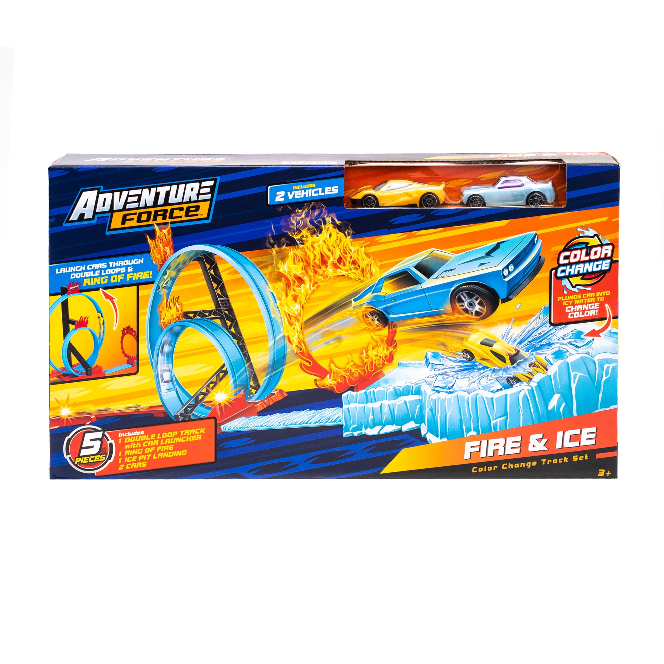 Adventure Force Fire and Ice, Color Change Track Set, Includes 2 Cars,Children Ages 3+