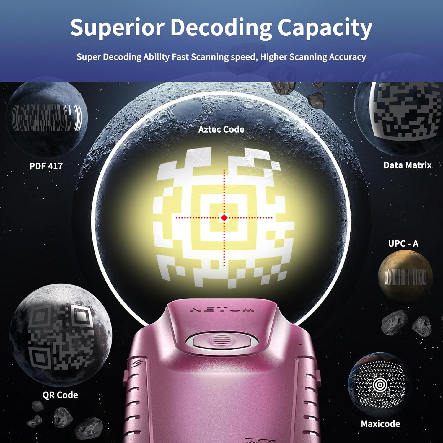 Netum Bluetooth 2D Barcode Scanner, E900 Wireless Gun Barcode Scanner with Back Clip