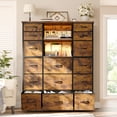 thumbnail image 2 of CHENZM 51" H Dresser with 15 Drawers Dresser for Bedroom with Charging Station & LED Lights & Hutch Sturdy Fabric Bedroom Dressers, Steel Frame, Wood Top, Rustic Brown, 51.2" H x 39.3" W x 11.8" D, 2 of 9