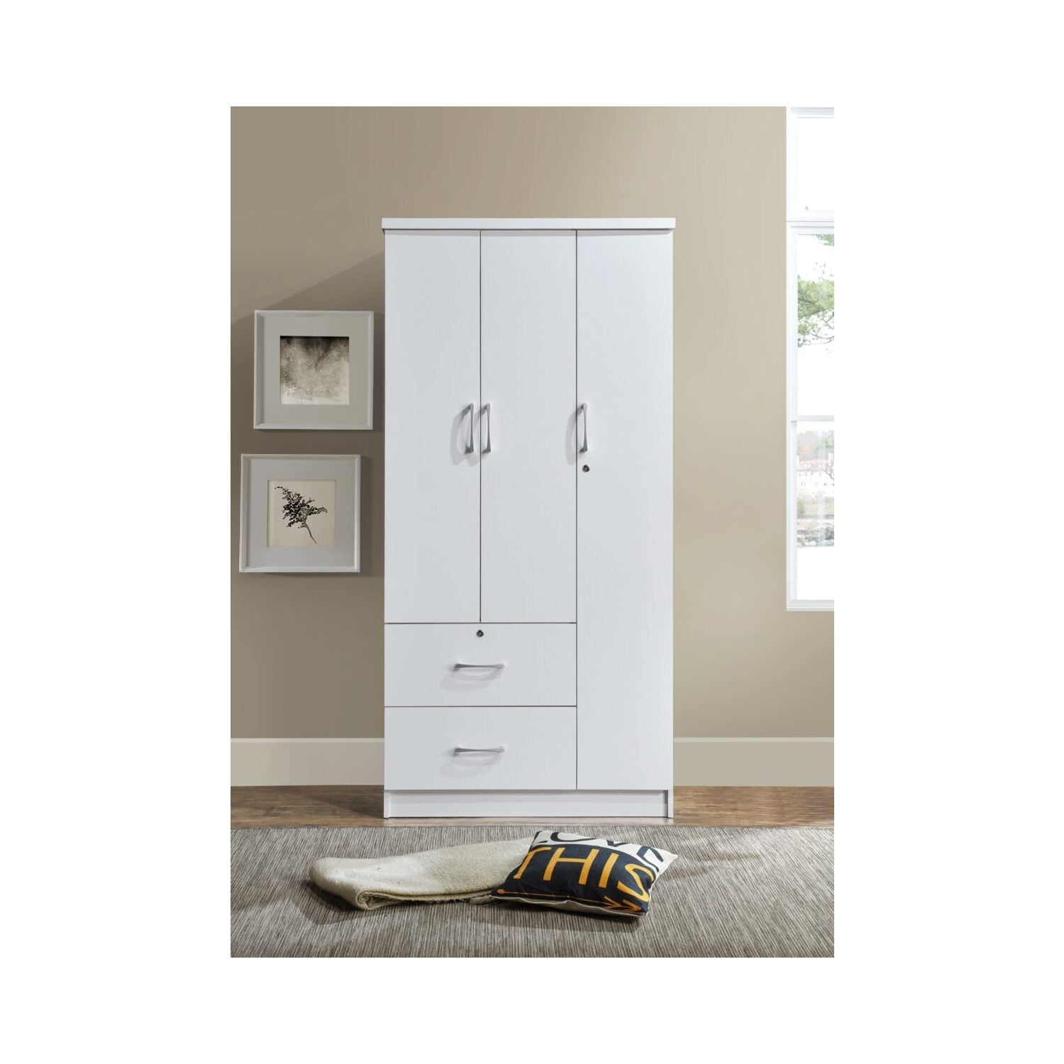 Hodedah 3 Door Armoire With 2 Drawers 3 Shelves In White Walmart Com Hodedah 3 Door Armoire With 2 Drawers 3 Shelves In White Walmart Com