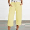thumbnail image 2 of GEWSEY Womens Cotton Cropped Soft Pants Loose Fit Wide Leg Capri Casual Plus Size Elastic Waist Drawstring Trousers (Yellow, XXL), 2 of 5
