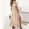 thumbnail image 5 of Vestido HUOGUO Fashion para mujer, liso, cuello oblicuo, volante asimétrico, 5 of 5