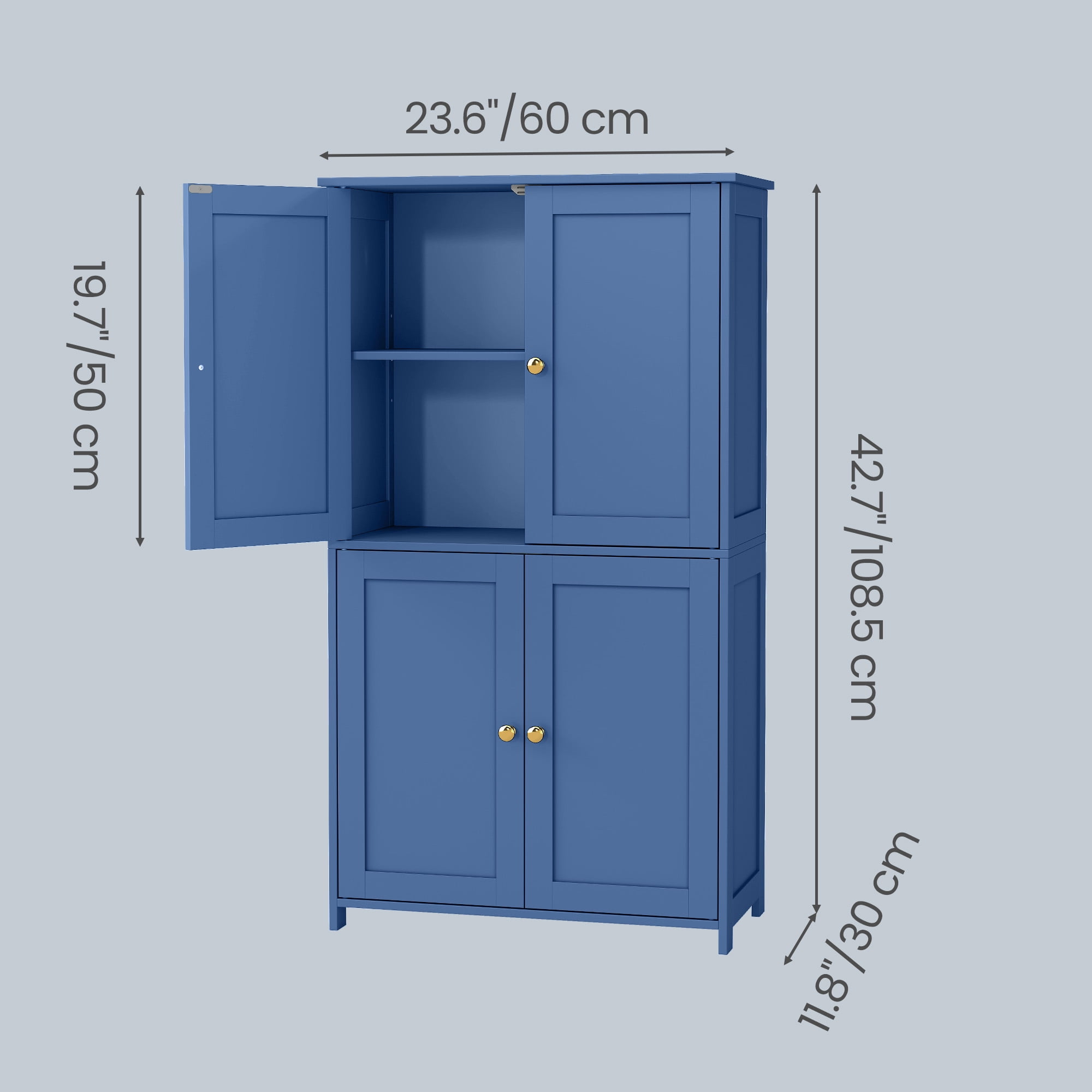 LEDREM Bathroom Storage Floor Cabinet Organizer with Adjustable Shelf 4 Magnetic Doors Freestanding for Living Kitchen Room Small Spaces,Blue