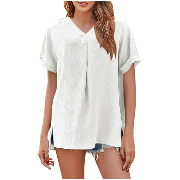 Tamaño Más Suelto Ajuste Camisetas para las Mujeres con Cuello en V de Manga Corta Suelta Camisa Superior, Poliéster