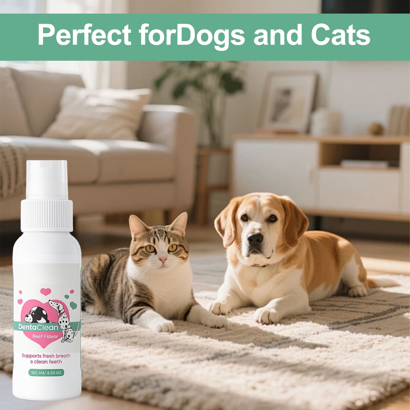 Dentaclean Spray for Dogs & Cats – No-Brush Dental Care, Plaque & Tartar Remover, Natural Breath Freshener, Supports Gum Health – Easy Spray Formula（1PC)