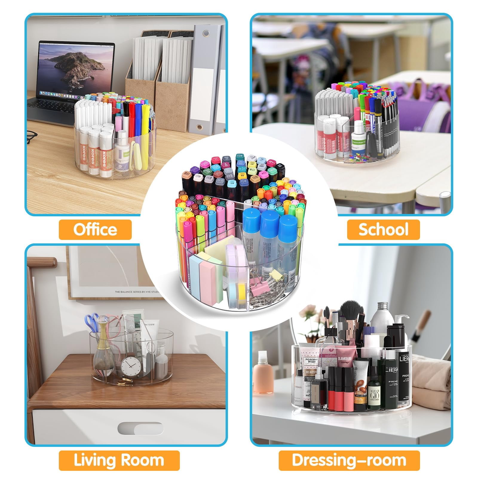 Pen Holder  2 Pack 360 Rotating Organizer With 6 Compartments Desk Office Storage For 800 Pens Markers Crayons And Art Supplies