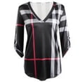 thumbnail image 2 of Camiseta con estampado a cuadros Mujer Otoño Manga 3/4 Blusa con cuello en V profundo Top suelto Noticed AP000101-01B, 2 of 3
