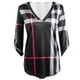 thumbnail image 2 of Camiseta con estampado a cuadros Mujer Otoño Manga 3/4 Blusa con cuello en V profundo Top suelto Vogacara AP000101-04B, 2 of 3