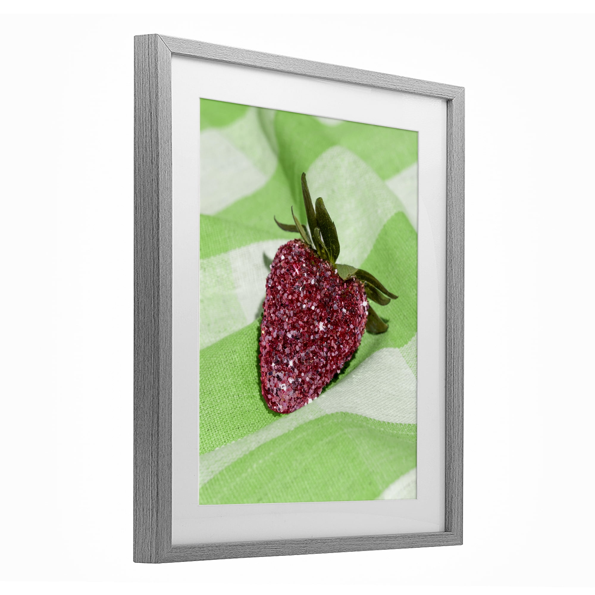 Stupell Industries Glimmer Strawberry on Green Gray Framed Print Under Glass, design by LISH Creative