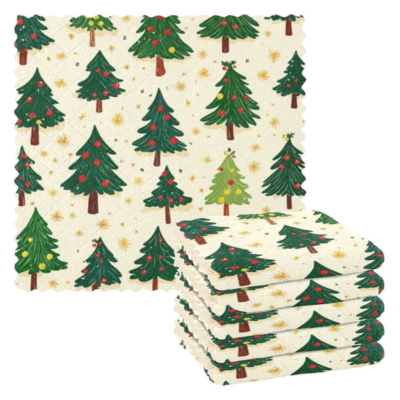 6 Pieces of Kitchen Towels 11x11Inch Kitchen Dish Cloths Kitchen Dish Towels Reuseable Cleaning Cloths Green Christmas Tree