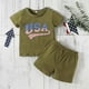 thumbnail image 4 of Ropa Para Bebé (Niño O Niña) Traje Para Niño Pequeño Mameluco De Gran Tamaño Camisas Pantalones Cortos Bandera Americana Retro Ropa A Juego Verde Odeerbi LM103-9912, 4 of 9