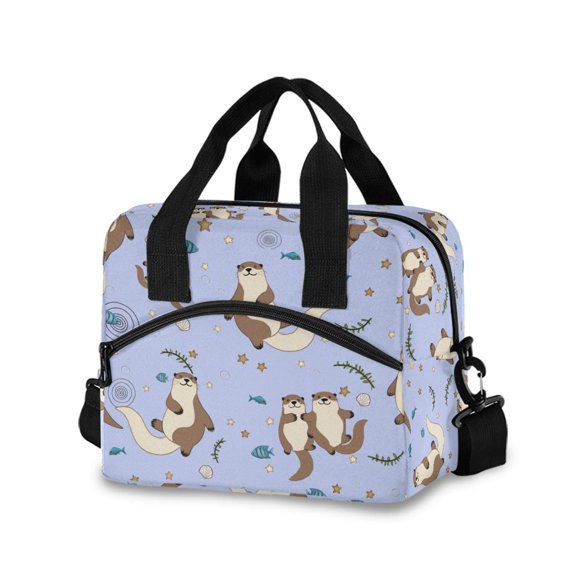 FORMRS Reusable Lunch Bag for Work School Leakproof Insulated Cooler with Adjustable Shoulder Strap, Cartoon Otters Pattern
