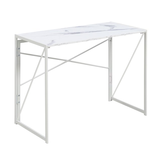 Convenience Concepts Bureau Rectangulaire Pliant 39.5 Pouces, Marbre/blanc