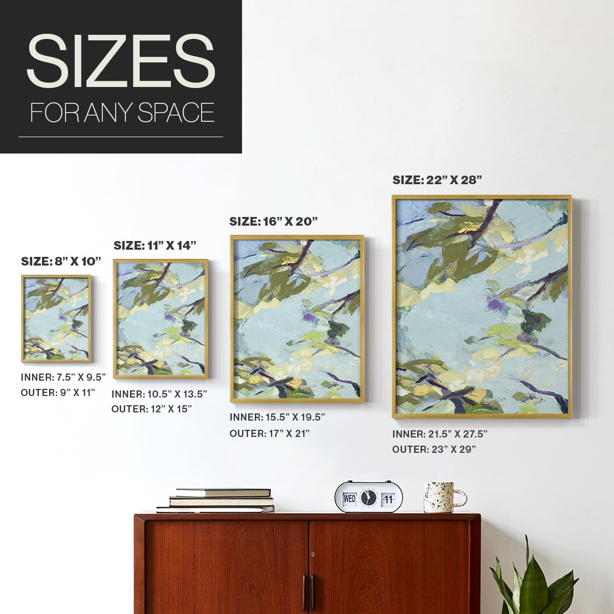 Aqua Sky Framed Print in Gold Solid Wood Framed Print No Nail Hanging