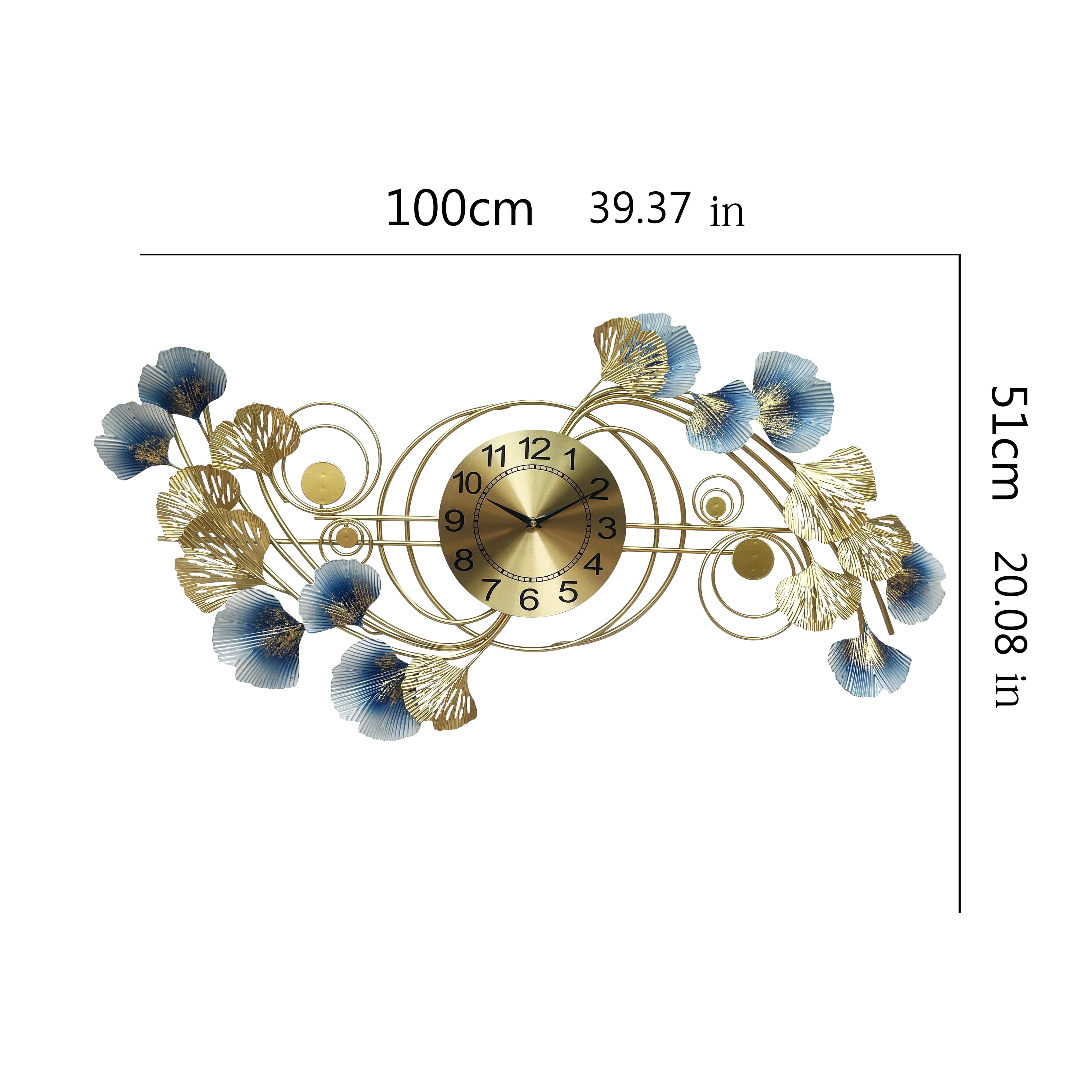 Wall Clocks for Living Room Decor,Large Wall Clock,3D Creative Metal Ginkgo Leaf Design,with Silent Movement Wall Clocks for Home Wall Decor Clock, 17.5 x 33.5 inch