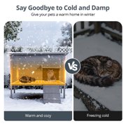 Outdoor Cat House with Removable Heating Pad, DOMIPET Heated Cat House, Waterproof Winter Shelter for Multiple Cats & Small Animals with Escape Door, Suitable for All Seasons