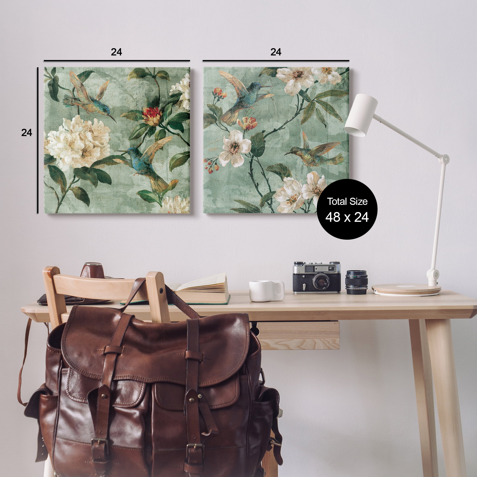 Stupell Industries Hummingbirds & Florals Botanical & Floral Painting Gallery Wrapped Canvas Art Print Wall Art, 24 x 24, Set of 2