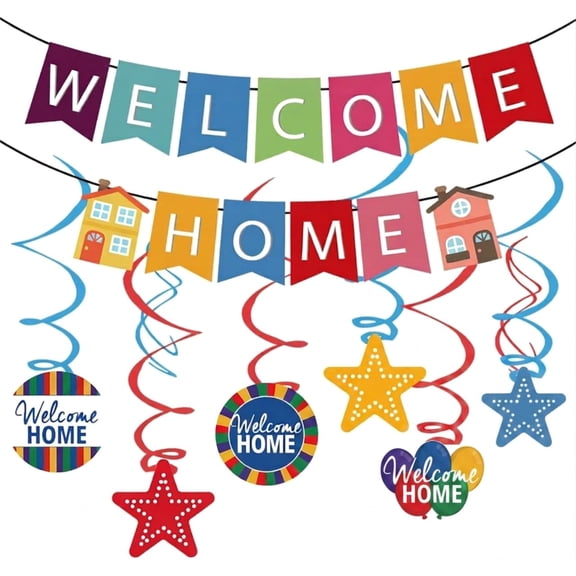 Welcome Home Banner, IRuiYinGo Colorful Paper Welcome Home Decorations-Welcome Sign Party Decoration for Housewarming, Military Homecomings, Family Gathering Celebrations