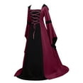 thumbnail image 2 of Oksale Womens Renaissance Dresses Medieval Long Bell Sleeve Dress Vintage Lace Up Corset Dress Square Neck Victorian Gown Floor Length Dress for Party Wine, 2 of 6