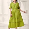 thumbnail image 5 of Njagoc3 Single Tone Midi Dress with Pleated Skirt, Short Sleeve & Side Pockets Office Ready 2025 Summer, 5 of 6