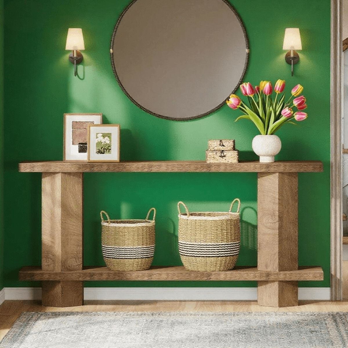 1.58" Thick Top Console Table - Waterproof MDF with Unique Hexahedron Legs, 200lb Load Capacity, Versatile for Hallway, Living Room, Behind Couch