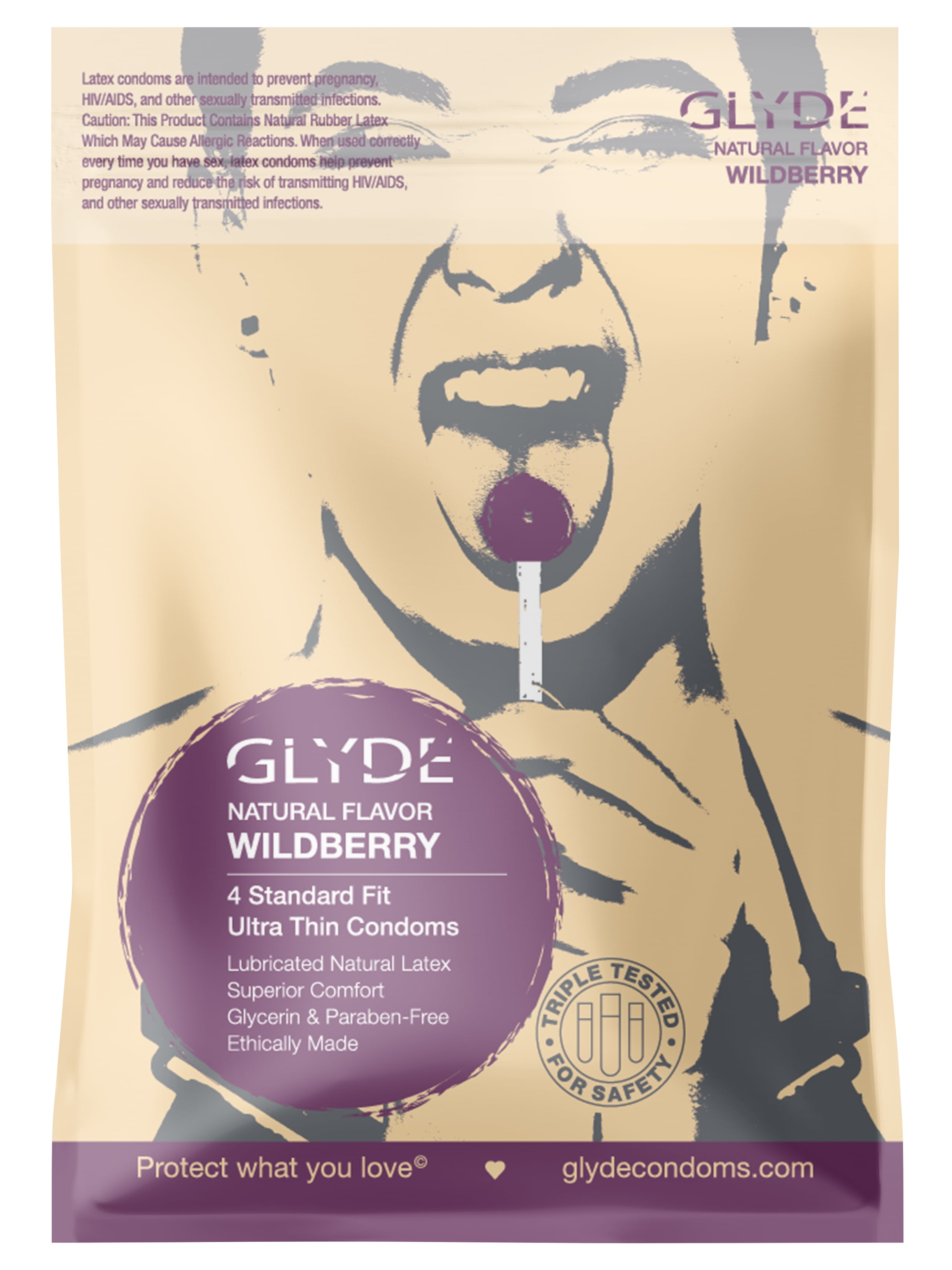 GLYDE ULTRA Organic Wildberry Flavored (Standard-fit) Non-toxic Condoms