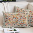thumbnail image 2 of Boho Beige Flowers Throw Pillow Covers, Spring Abstract Watercolor Floral Leaf Soft Breathable Pillow Cases with Invisible Zipper, King Size Pillowcases for Couch Bed Sofa Chair 20x36 Inches, 2 of 9