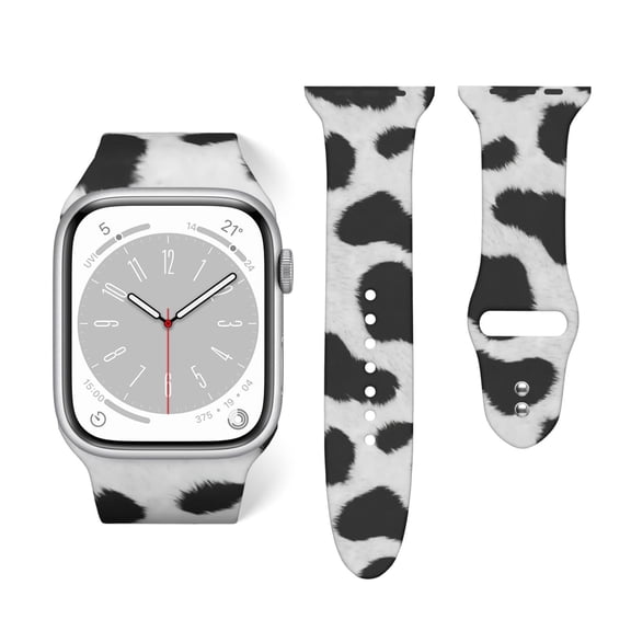 Black And White Cow Faux Fur Soft Silicone Sport Band Replacement Strap For Apple Watch 38mm 40mm 42mm 44mm, Compatible With Series Se 7 6 5 4 3 2 1, For Women And Men