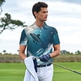 thumbnail image 3 of Rateoe Ice Blue Ocean Cute Dolphin A Pattern Men's Short Sleeve Polo Shirts, Golf Polo Shirts Short Sleeve Performance Moisture Wicking Dry-Medium, 3 of 6