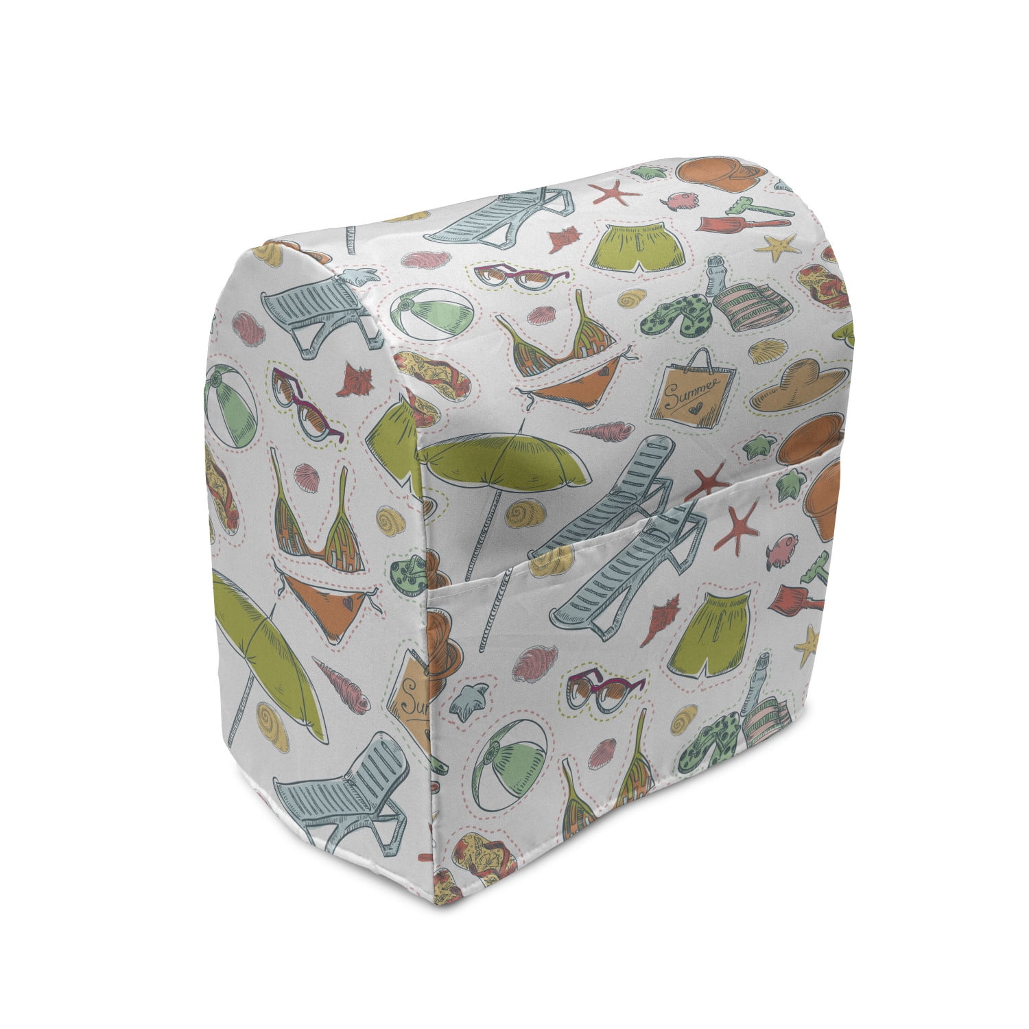 Flip Flop Stand Mixer Cover, Hand Drawn Retro Summer Beach Sunglasses ...