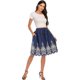 thumbnail image 3 of Love Welove Moda Mujer Verano Algodón A-Line Flare Bordado Hasta la rodilla Falda hasta la rodilla con forro Azul marino y bordado blanco Tamaño mediano, 3 of 5