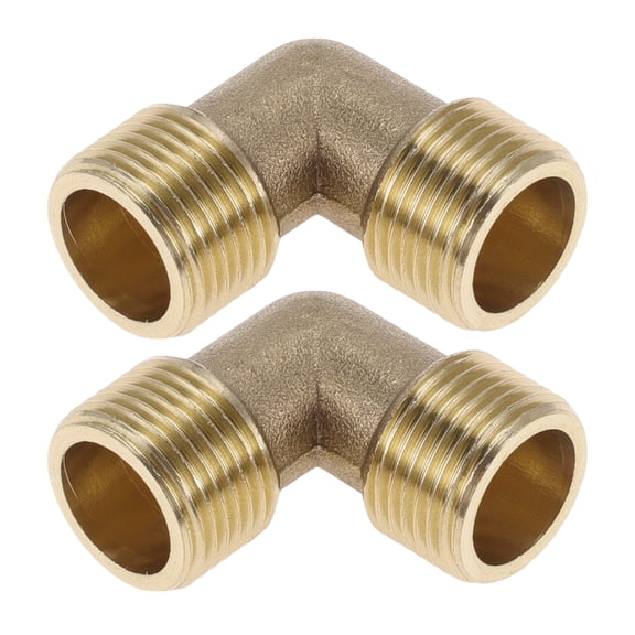 Unique Bargains Brass Pipe Fittings 3/8"Male Double Male Threaded Elbow 1.14" 2 Pcs