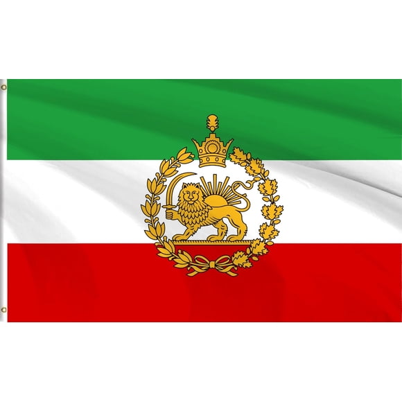 Vintage historical Iranian Lion and Sun flag, made of high-quality polyester, features vibrant colors, UV protection, and brass grommets. Suitable for home and garden use. Flagpole not included.,4X6