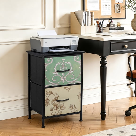 Coliware 2 Drawer File Cabinet, Industrial Wood Filing Organizer Table Fits A4 Letter Size, Space-Saving Printer Stand for Home Office, Rustic Storage Organizer Furniture, Easy Assembly