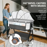 Baby Bassinet, HDJ Baby Bedside Sleeper Bassinet with Storage Basket for Infant, Bedside Crib for 0-6 Months, Dark Gray