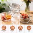 thumbnail image 3 of Glass Coffee Mugs Set of 4, 14oz Clear Glass Cups with Lids and Golden Spoons, Vintage Glass Oatmeal Bowls, Embossed Breakfast Cups for Milk, Yogurt, Cereal, Tea, 3 of 8